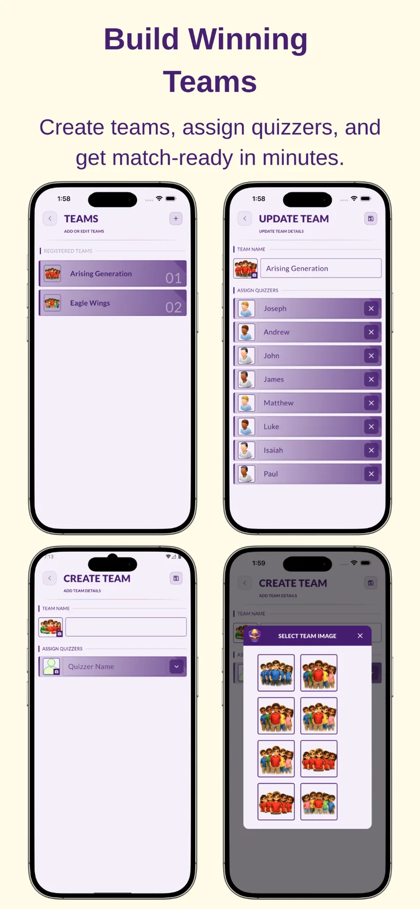 JBQ Companion team management screens